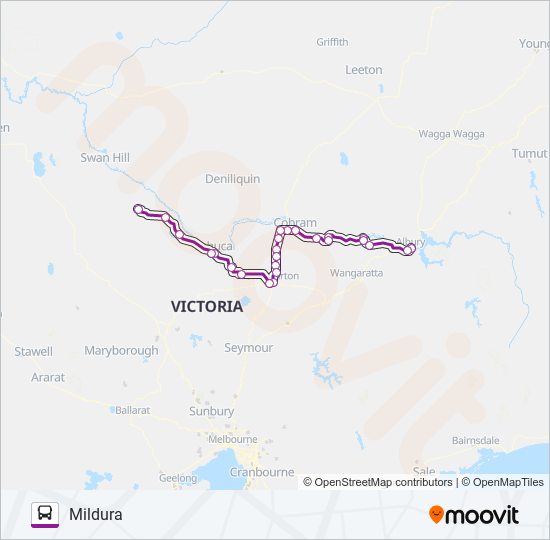 Mapa de ALBURY - MILDURA VIA KERANG & SHEPPARTON de autobús