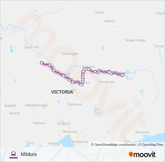 ALBURY - MILDURA VIA KERANG & SHEPPARTON Bus Line Map