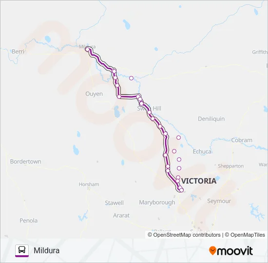 MELBOURNE - MILDURA VIA SWAN HILL & BENDIGO Bus Line Map