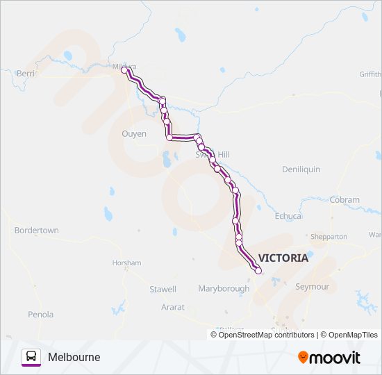 MELBOURNE - MILDURA VIA SWAN HILL & BENDIGO bus Line Map