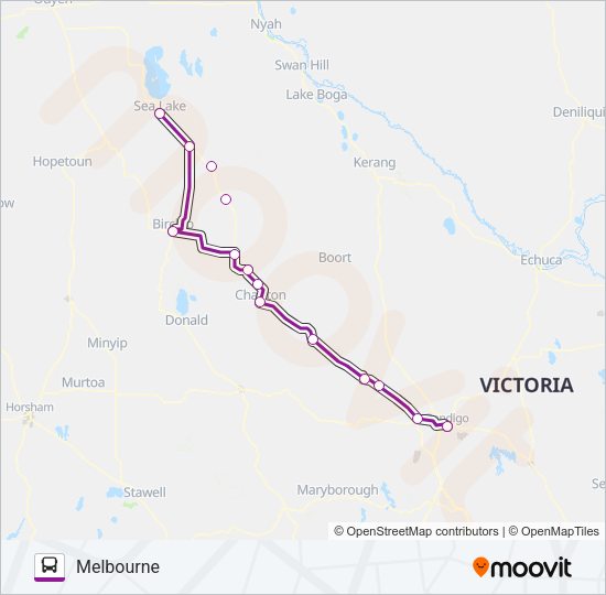 MELBOURNE - SEA LAKE VIA CHARLTON & BENDIGO Bus Line Map