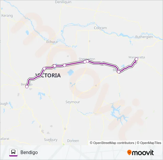 BENDIGO - ALBURY VIA WANGARATTA & SHEPPARTON Bus Line Map