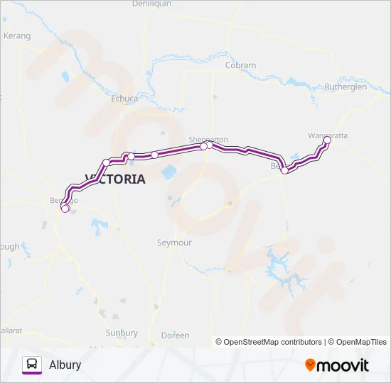 Mapa de BENDIGO - ALBURY VIA WANGARATTA & SHEPPARTON de autobús