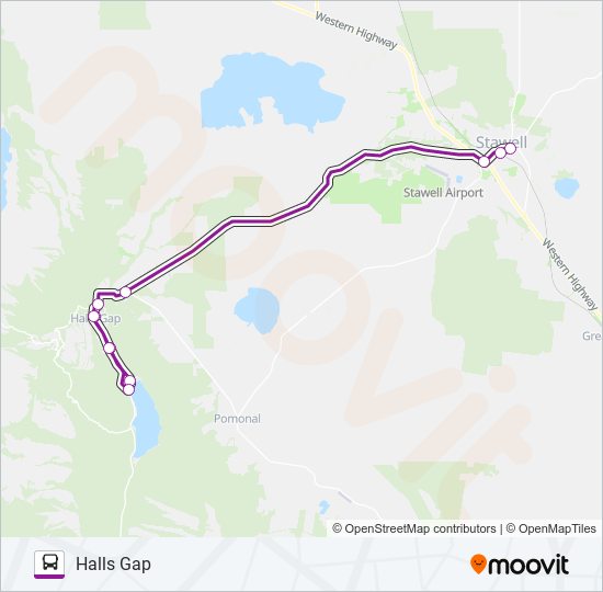 HALLS GAP - MELBOURNE VIA BALLARAT & STAWELL bus Line Map