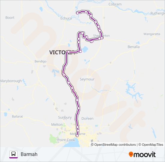 Mapa de MELBOURNE - BARMAH VIA SHEPPARTON & HEATHCOTE de autobús