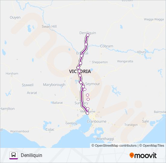 Mapa de MELBOURNE - DENILIQUIN VIA ECHUCA & HEATHCOTE de autobús