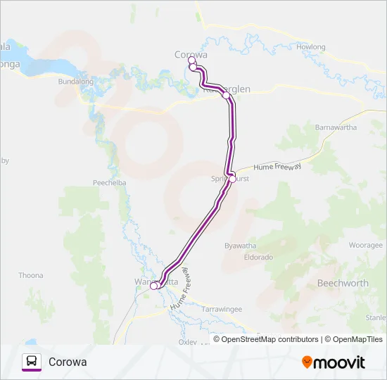 Mapa de MELBOURNE - COROWA VIA RUTHERGLEN & WANGARATTA de autobús