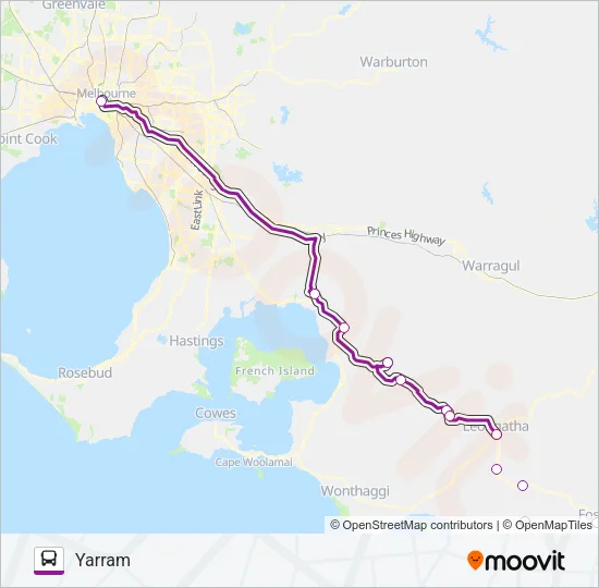 YARRAM - MELBOURNE VIA KOO WEE RUP & LEONGATHA Bus Line Map