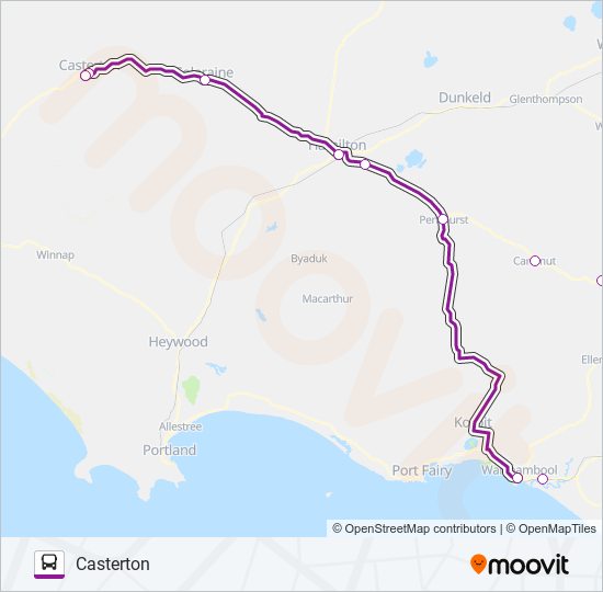 Mapa de CASTERTON - MELBOURNE VIA WARRNAMBOOL & HAMILTON de autobús