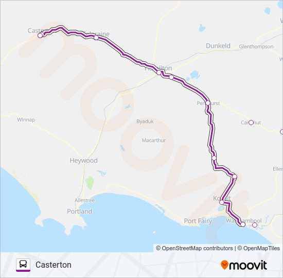 CASTERTON - MELBOURNE VIA WARRNAMBOOL & HAMILTON Bus Line Map
