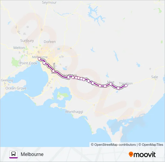TRARALGON - MELBOURNE VIA PAKENHAM, MOE & MORWELL Bus Line Map