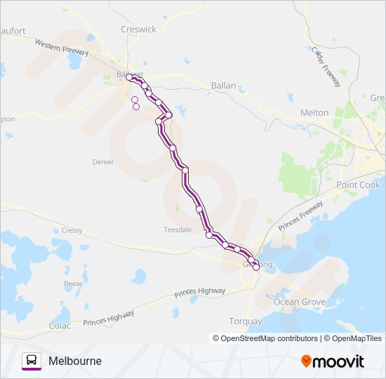 ADELAIDE - MELBOURNE VIA GEELONG, BALLARAT, HORSHAM Bus Line Map