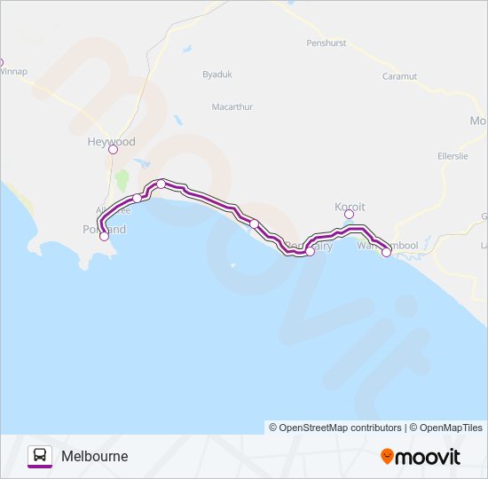 Mapa de MOUNT GAMBIER - MELBOURNE VIA GEELONG & WARRNAMBOOL de autobús