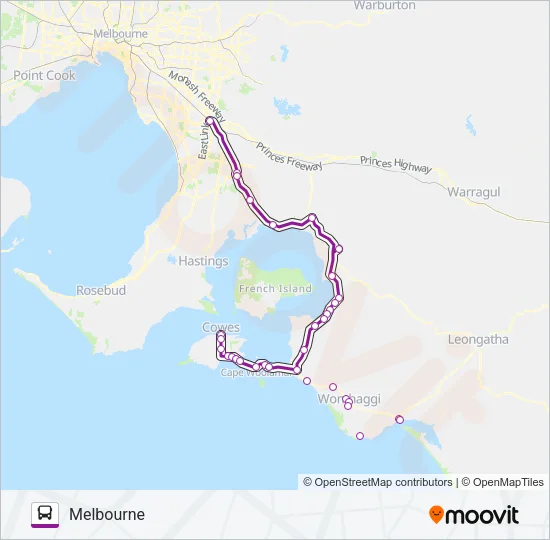 COWES OR INVERLOCH - MELBOURNE VIA DANDENONG & KOO WEE RUP Bus Line Map