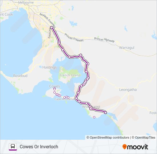 COWES OR INVERLOCH - MELBOURNE VIA DANDENONG & KOO WEE RUP bus Line Map