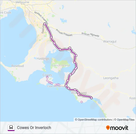 COWES OR INVERLOCH - MELBOURNE VIA DANDENONG & KOO WEE RUP Bus Line Map