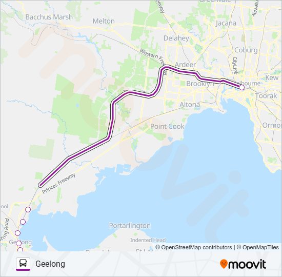 Mapa de GEELONG VIA GEELONG de autobús