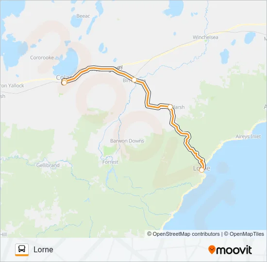 COLAC - LORNE VIA DEANS MARSH, BIRREGURRA Bus Line Map