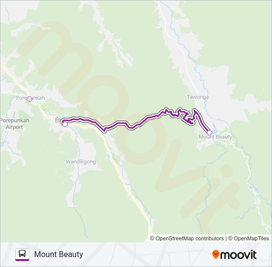 MELBOURNE - MOUNT BEAUTY VIA BRIGHT Bus Line Map