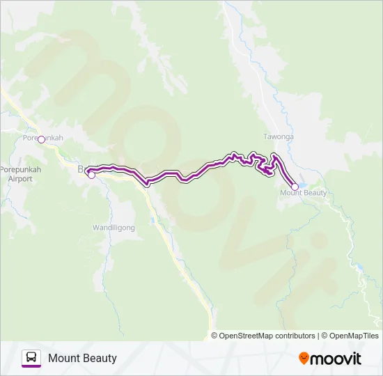MELBOURNE - MOUNT BEAUTY VIA BRIGHT Bus Line Map