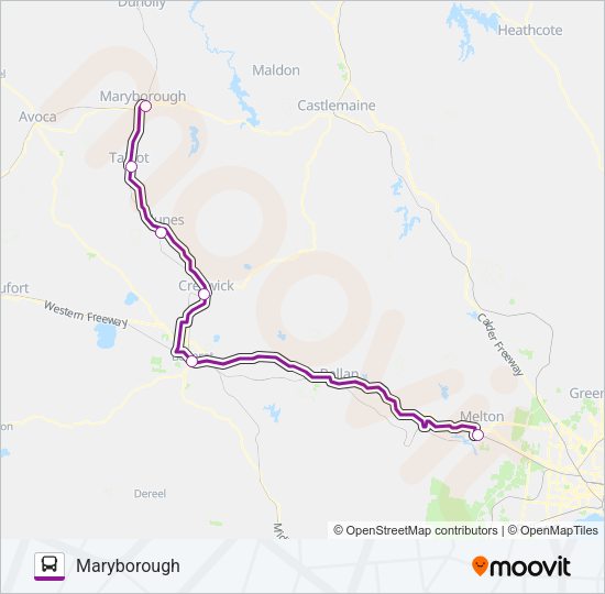 MELBOURNE - MARYBOROUGH VIA BALLARAT Bus Line Map