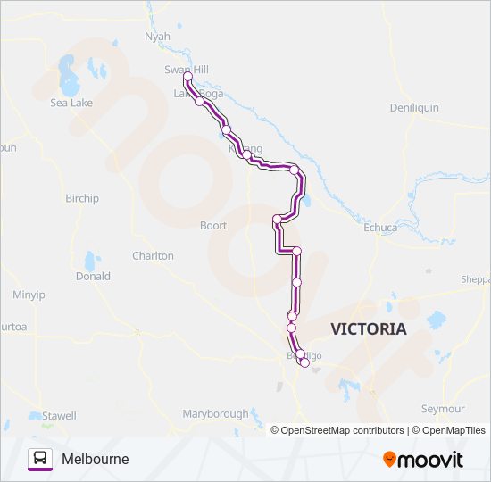 MELBOURNE VIA BENDIGO bus Line Map
