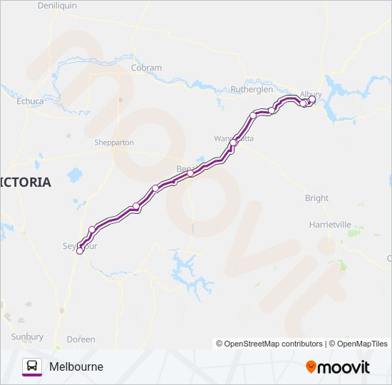 MELBOURNE - ALBURY VIA SEYMOUR Bus Line Map