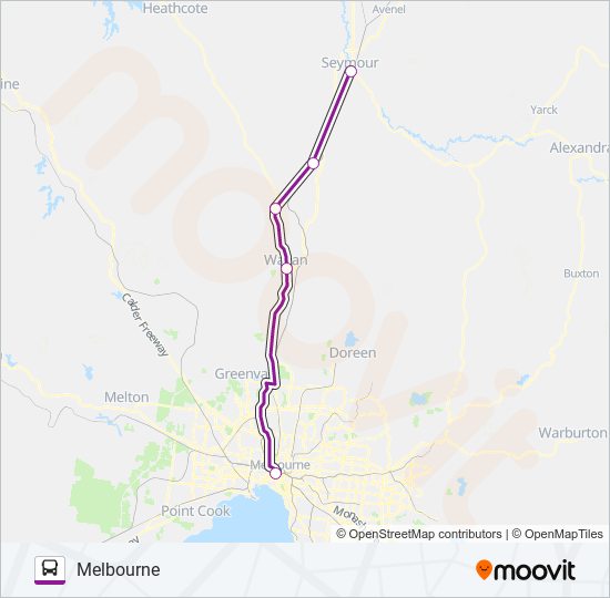 MELBOURNE - SEYMOUR VIA BROADMEADOWS bus Line Map