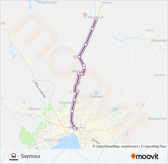 MELBOURNE - SEYMOUR VIA BROADMEADOWS bus Line Map