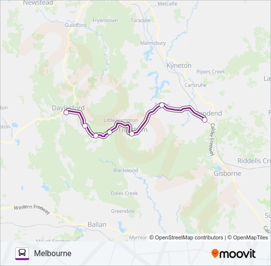 MELBOURNE - DAYLESFORD VIA WOODEND OR CASTLEMAINE Bus Line Map