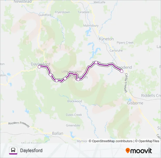 MELBOURNE - DAYLESFORD VIA WOODEND OR CASTLEMAINE Bus Line Map