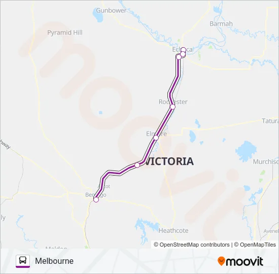 ECHUCA/MOAMA - MELBOURNE VIA BENDIGO OR HEATHCOTE Bus Line Map