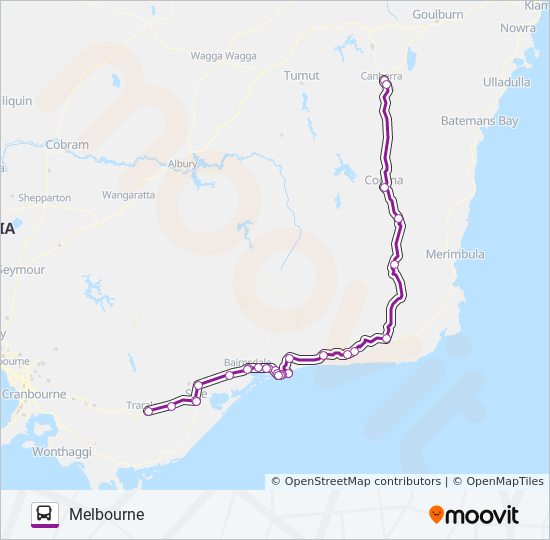 Mapa de MELBOURNE VIA BAIRNSDALE de autobús