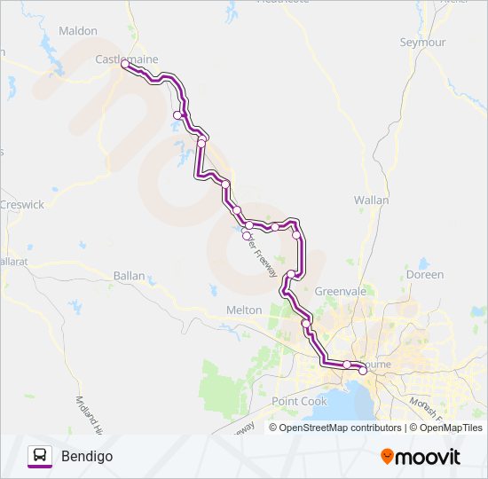 MELBOURNE - BENDIGO VIA SUNBURY bus Line Map