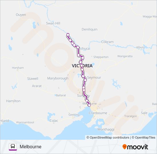 MELBOURNE - BARHAM VIA HEATHCOTE Bus Line Map