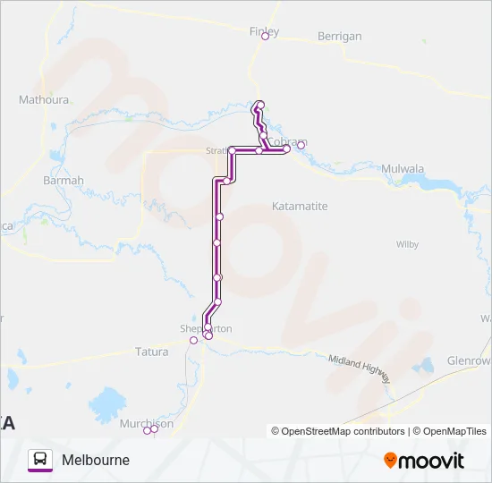 MELBOURNE - GRIFFITH VIA SHEPPARTON Bus Line Map