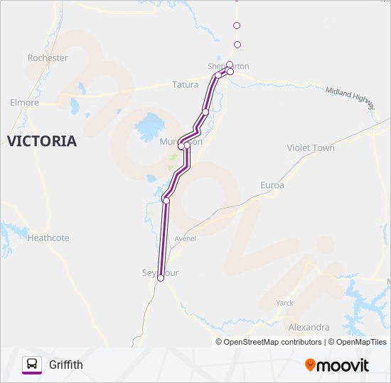 MELBOURNE - GRIFFITH VIA SHEPPARTON bus Line Map