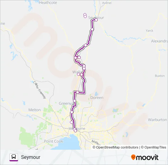 SEYMOUR - MELBOURNE VIA BROADMEADOWS Bus Line Map