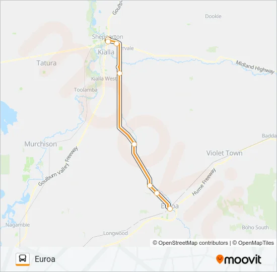 EUROA - SHEPPARTON VIA KIALLA Bus Line Map