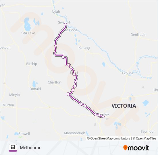 Mapa de MELBOURNE - SWAN HILL VIA BENDIGO de autobús