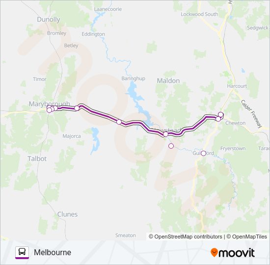 MELBOURNE - MARYBOROUGH VIA CASTLEMAINE Bus Line Map