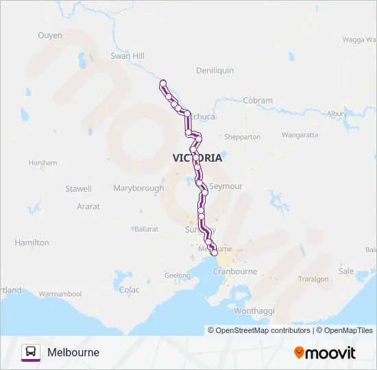 BARHAM - MELBOURNE VIA HEATHCOTE Bus Line Map