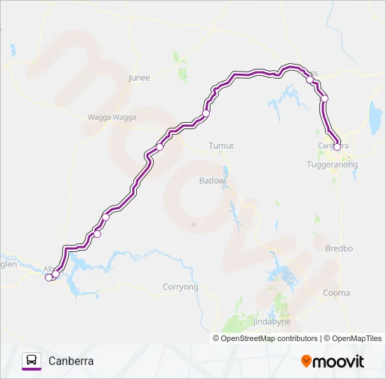 CANBERRA - MELBOURNE VIA ALBURY Bus Line Map