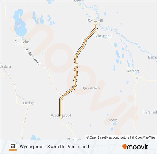 WYCHEPROOF - SWAN HILL VIA LALBERT bus Line Map