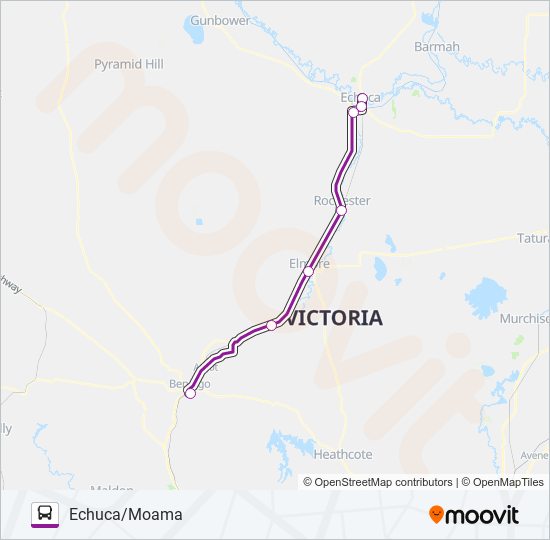 Mapa de MELBOURNE - ECHUCA/MOAMA VIA BENDIGO OR HEATHCOTE de autobús