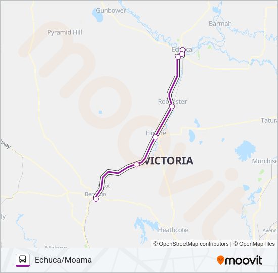 MELBOURNE - ECHUCA/MOAMA VIA BENDIGO OR HEATHCOTE Bus Line Map