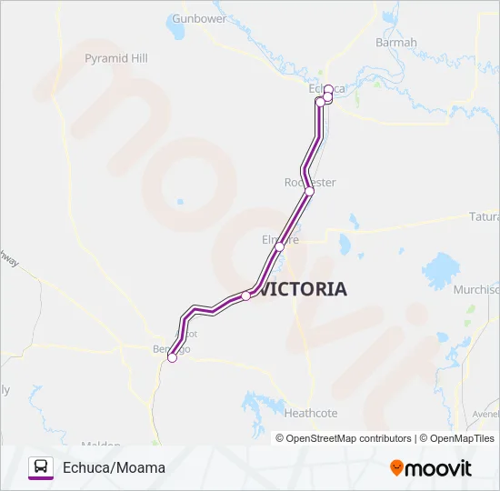 MELBOURNE - ECHUCA/MOAMA VIA BENDIGO OR HEATHCOTE Bus Line Map