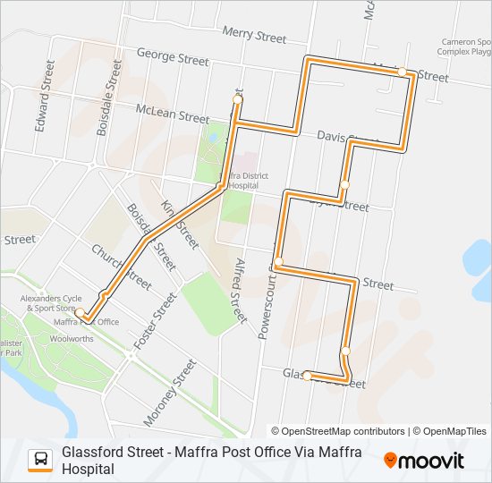 GLASSFORD STREET - MAFFRA POST OFFICE VIA MAFFRA HOSPITAL bus Line Map