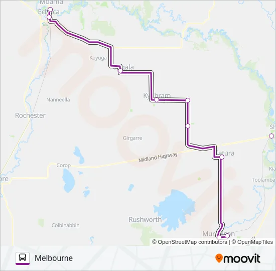 ECHUCA/MOAMA - MELBOURNE VIA SHEPPARTON Bus Line Map