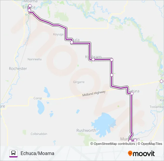 ECHUCA/MOAMA - MELBOURNE VIA SHEPPARTON Bus Line Map